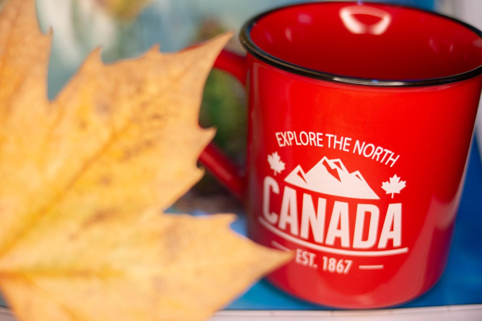 Canadian red mug, souvenir, maple leaf