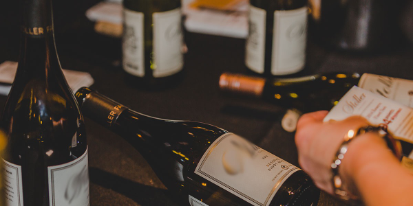 Person examining wine labels