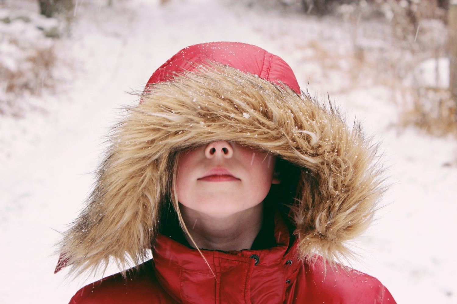 Small child wearing parka in winter