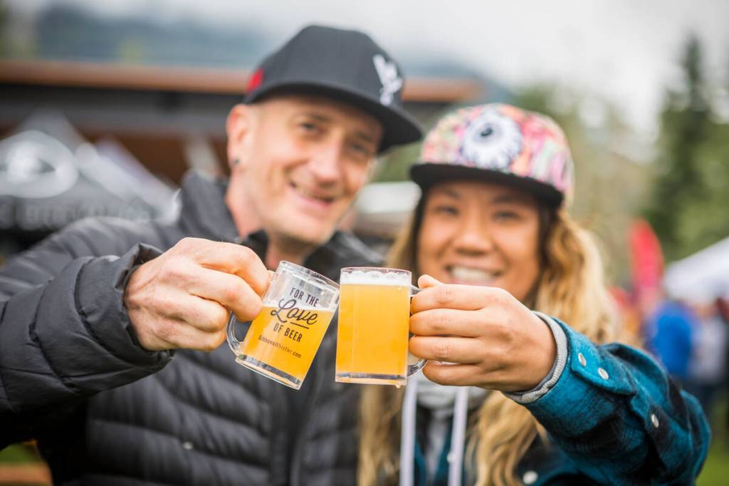 Two whistler locals enjoy the Whistler beer festival in September